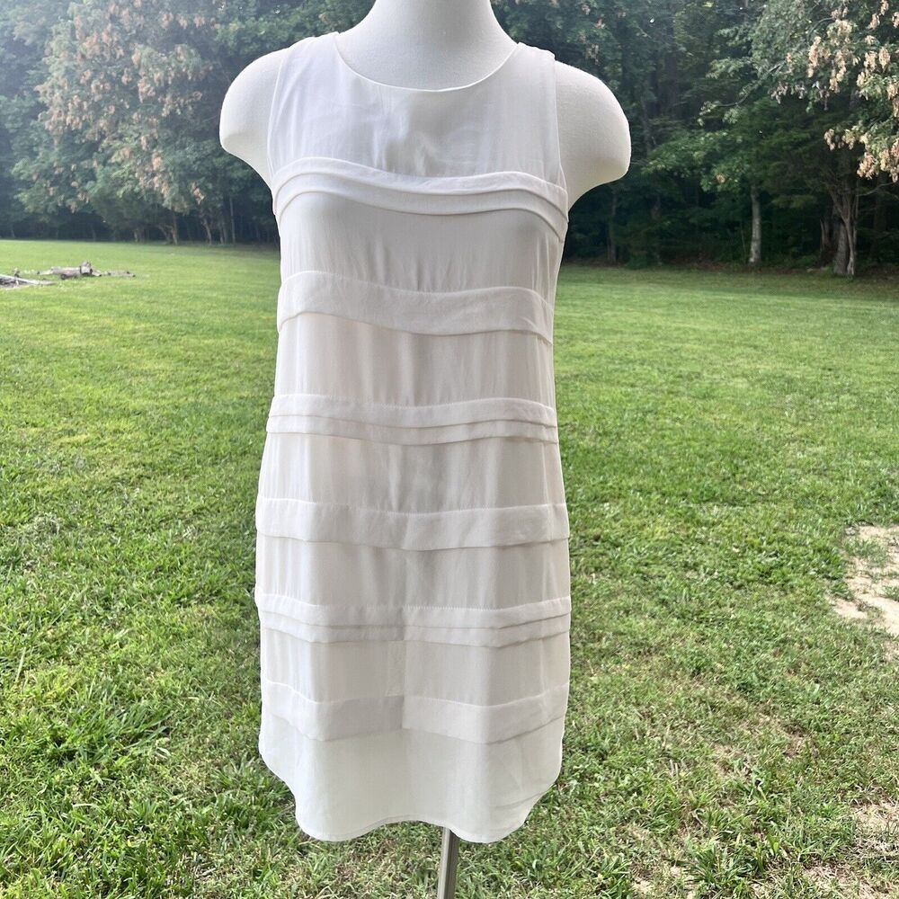MI AMI FRANCESCAS Womens Dress White Mini Tiered Sleeveless Shift Tank Summer M